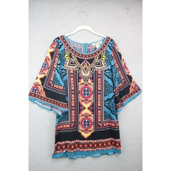 Flying Tomato 3/4 Belled Sleeves Tunic/Mini Dress-Small-Silky-Boho-Cottagecore - Picture 1 of 12